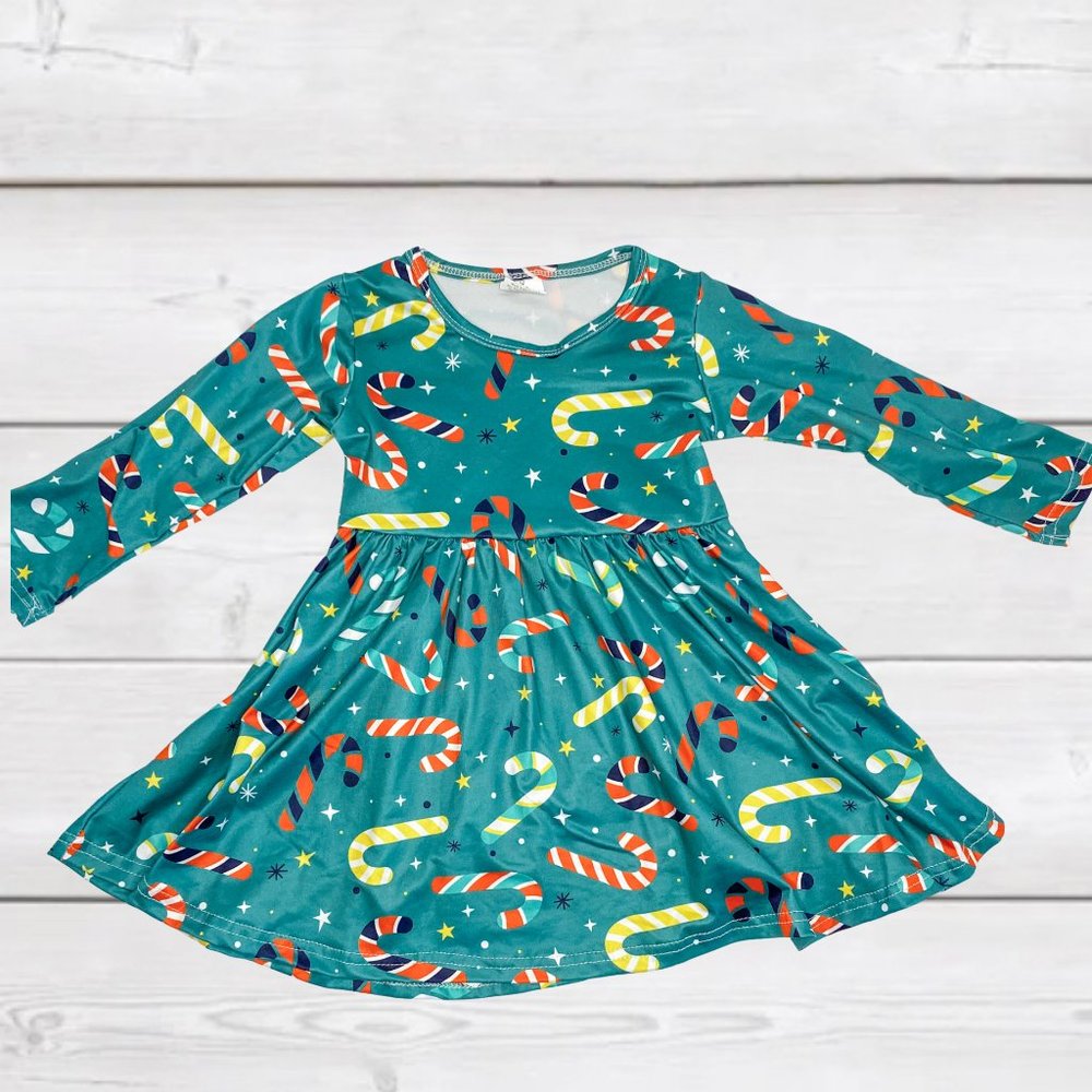 Retro Striped Candy Canes ComfyCute Twirly Dress